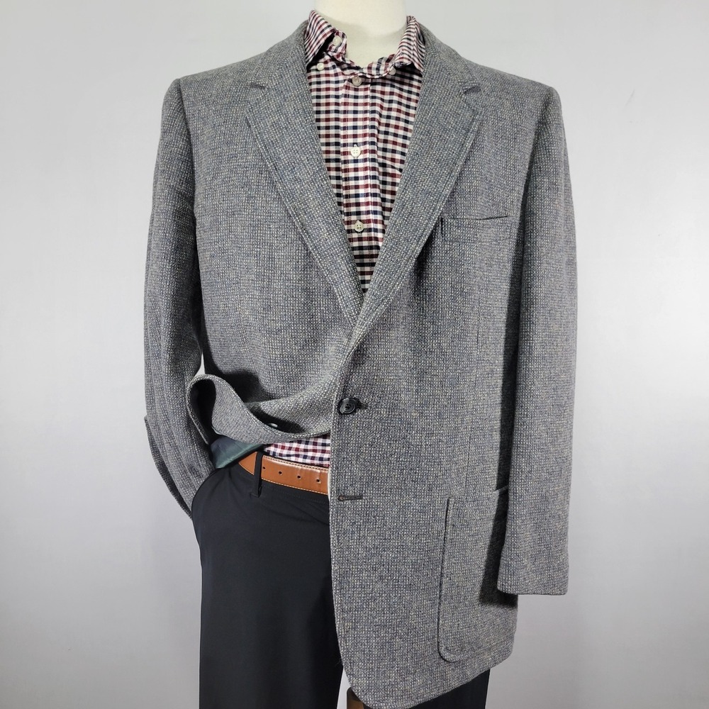 Tweed Style Men's Sport Coat Blazer Two Button Gray Wool Size about 46R